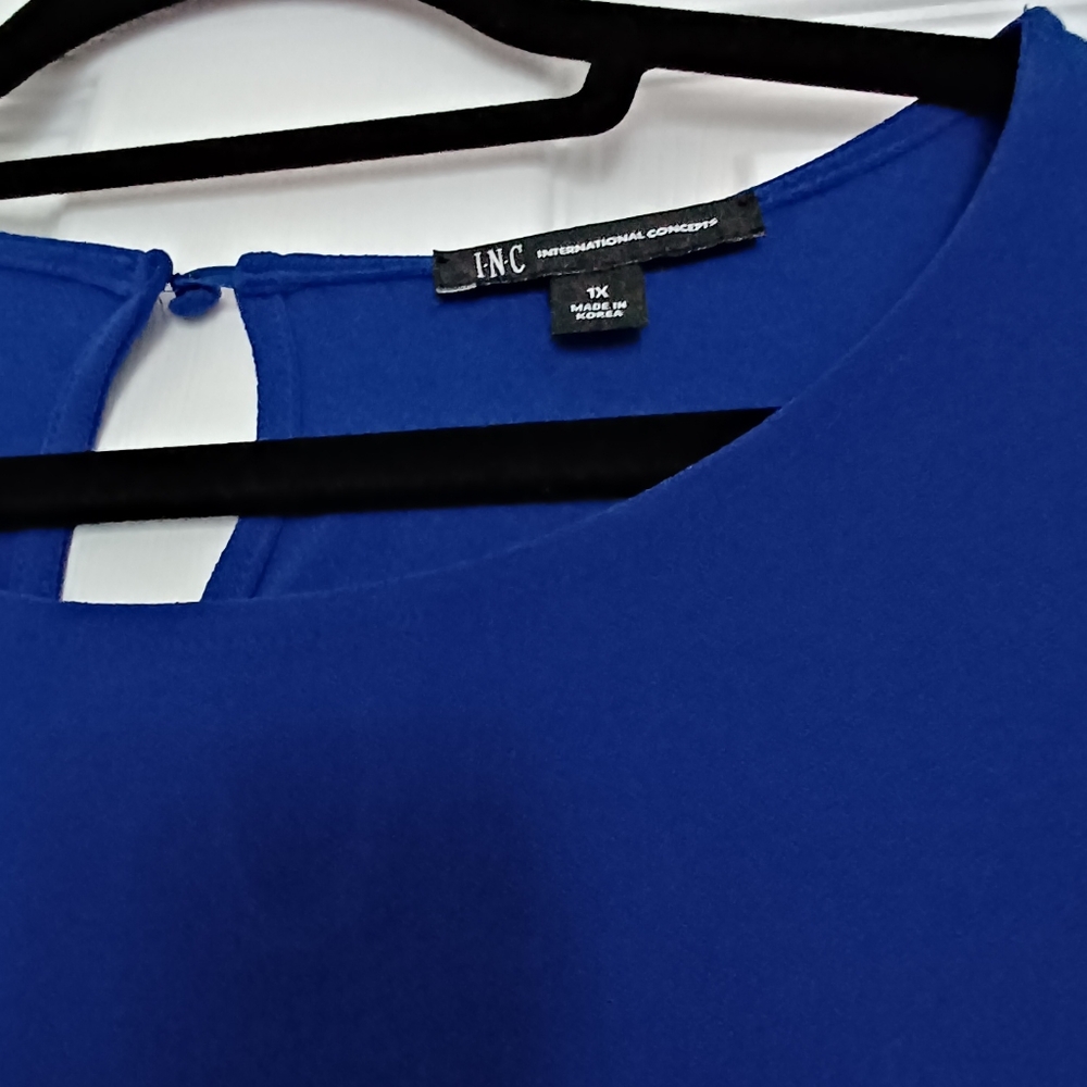 INC International Concepts Cobalt Blue Ruffle Sleeve Top - Picture 3 of 4